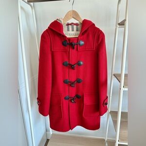 Burberry Brit Hooded Duffle Toggle Coat - Red